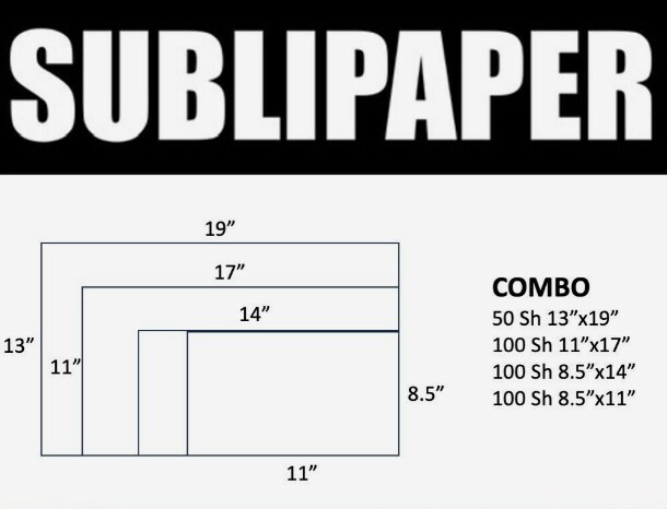SUBLIPAPER COMBO 50 Sh 13"x19", 100 11"x17", 100 8.5"x14", 100 8.5"x11" USA Made