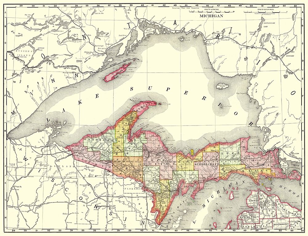 Michigan Upper Peninsula - Rand McNally 1897 Poster Print by Rand McNally Rand McNally # MIZZ0008
