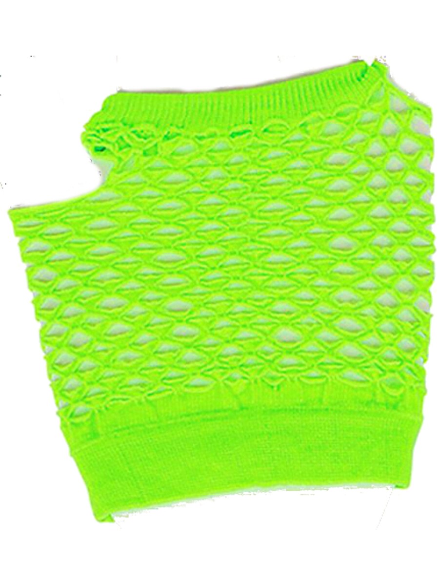 Adults Neon Green Fishnet Fingerless 80s Rock Costume Half Gloves