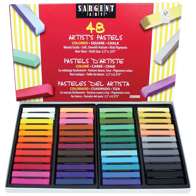 Artist Square Chalk Pastels, Assorted, 48 Per Pack