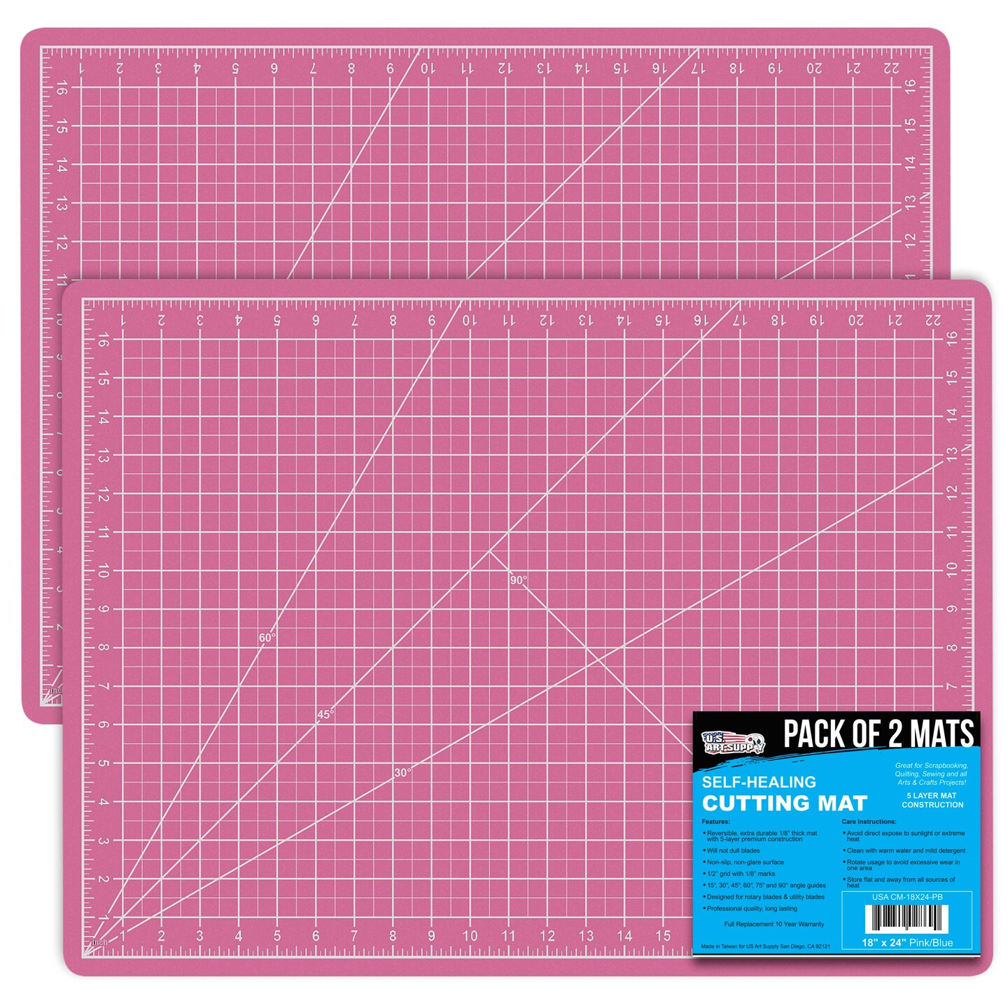 18" x 24" Self-Healing Cutting Mat 5-Ply (2 Pack) - Double-Sided Pink/Blue Craft Mat, Non-Slip Cutting Mats for Crafts, Sewing, Quilting, Scrapbooking