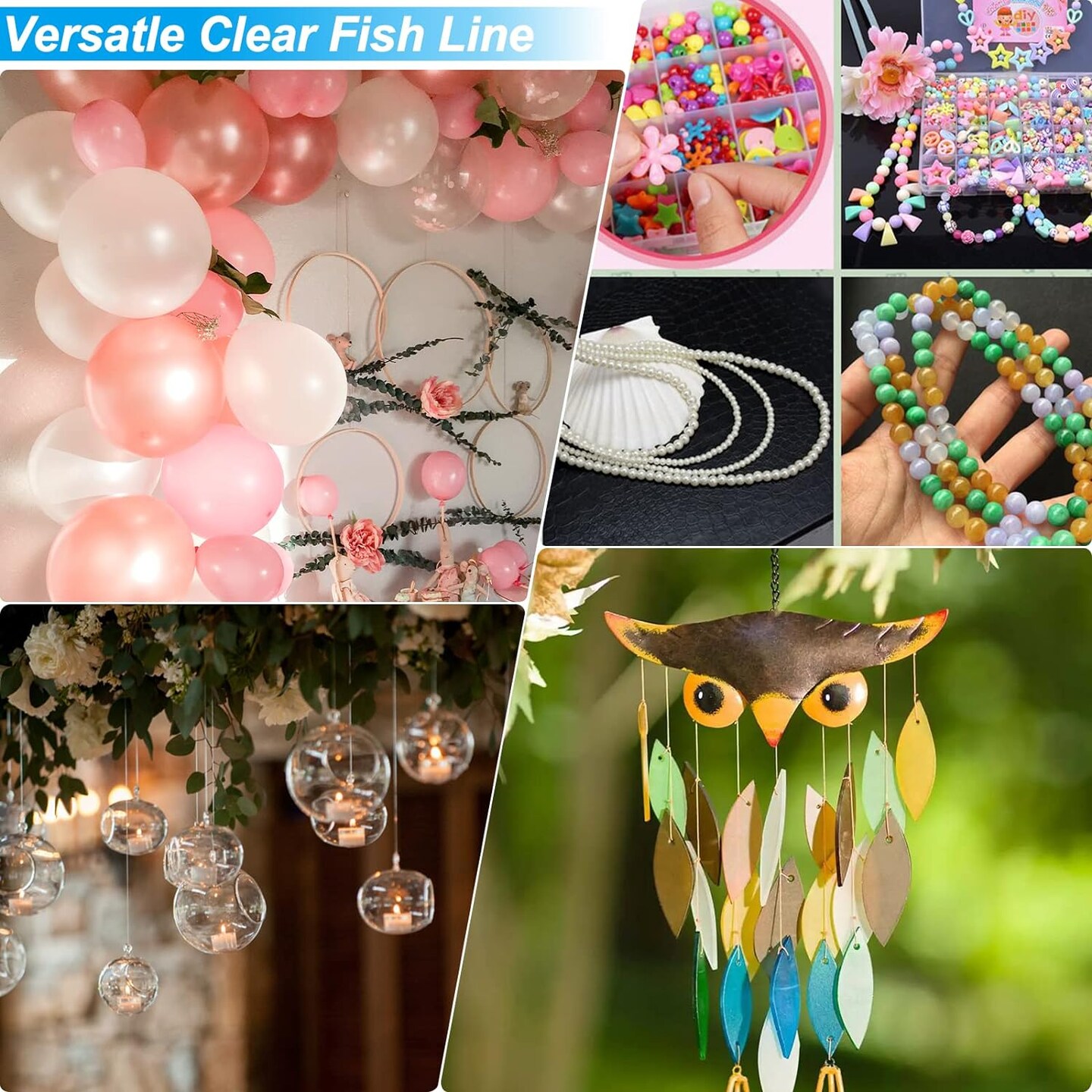 Clear Fishing Wire,755FT Monofilament Fishing Line,Clear String for Hanging,Strong Clear Wire Invisible Nylon Thread for Hanging Balloon,Garland,Picture,Crafts,Decorations,Suitable for Beading Sewing