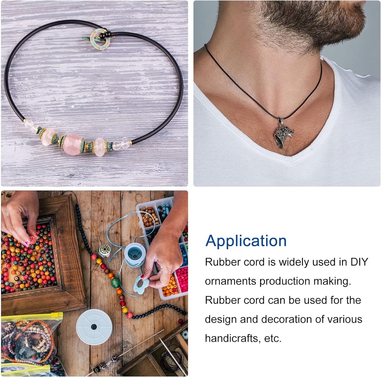 Solid Rubber Cord 10ft 6mm(1/4") Dia Matte Black Rubber Cord for DIY Craft Beading Necklaces Bracelet