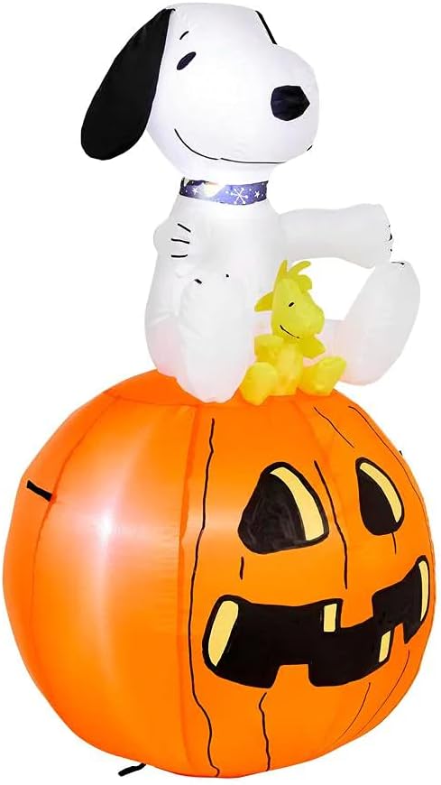 3.5&#x27; Gemmy Airblown Inflatable Halloween Snoopy Sitting On Pumpkin Yard Decoration 52922