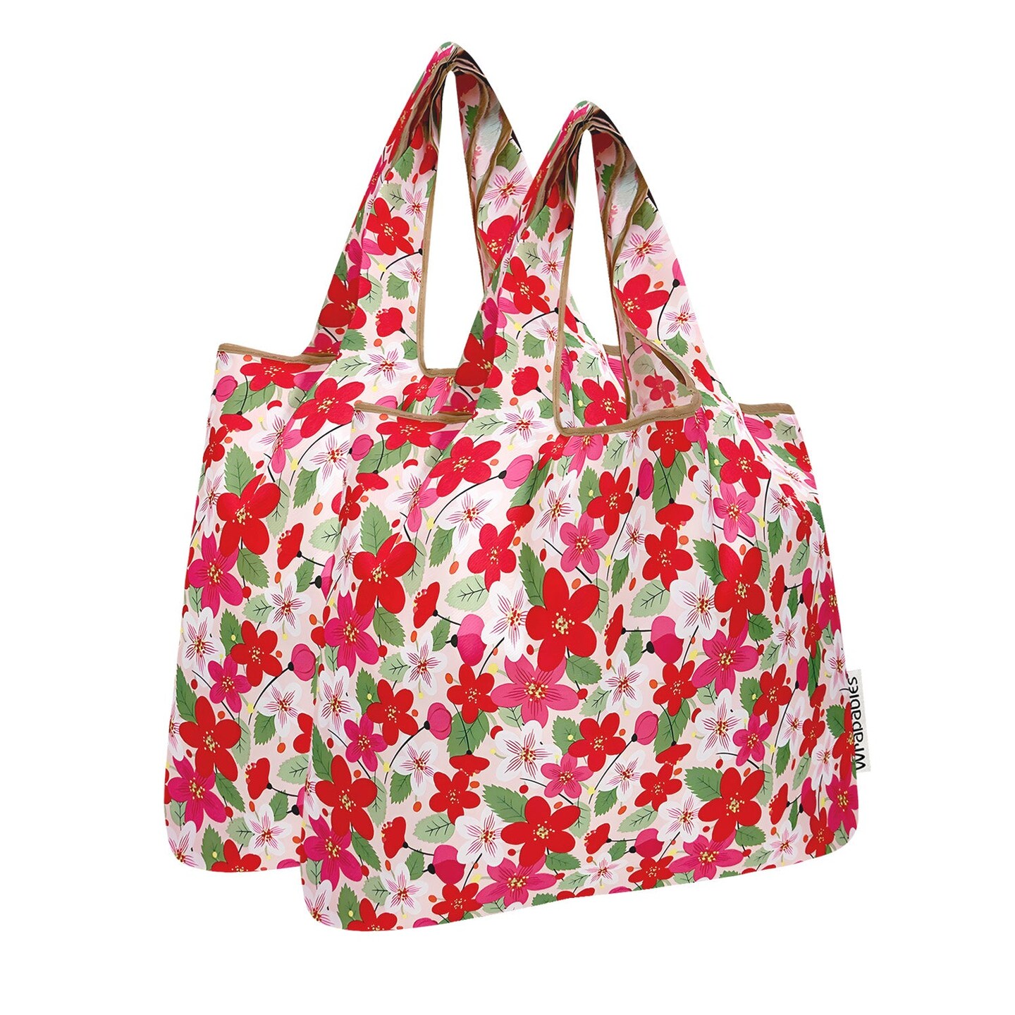 Wrapables Medium Foldable Tote Nylon Reusable Grocery Bag (Set of 2), Sakura
