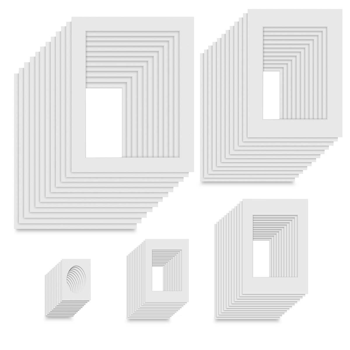 Pre-Cut Mat Frames - White, Assorted Sizes, Pkg of 60