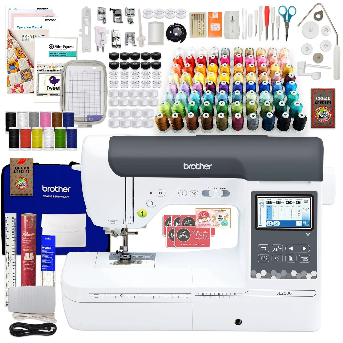 Brother SE2000 Embroidery &#x26; Sewing Machine w/ Deluxe $1749 Thread &#x26; Software Bundle