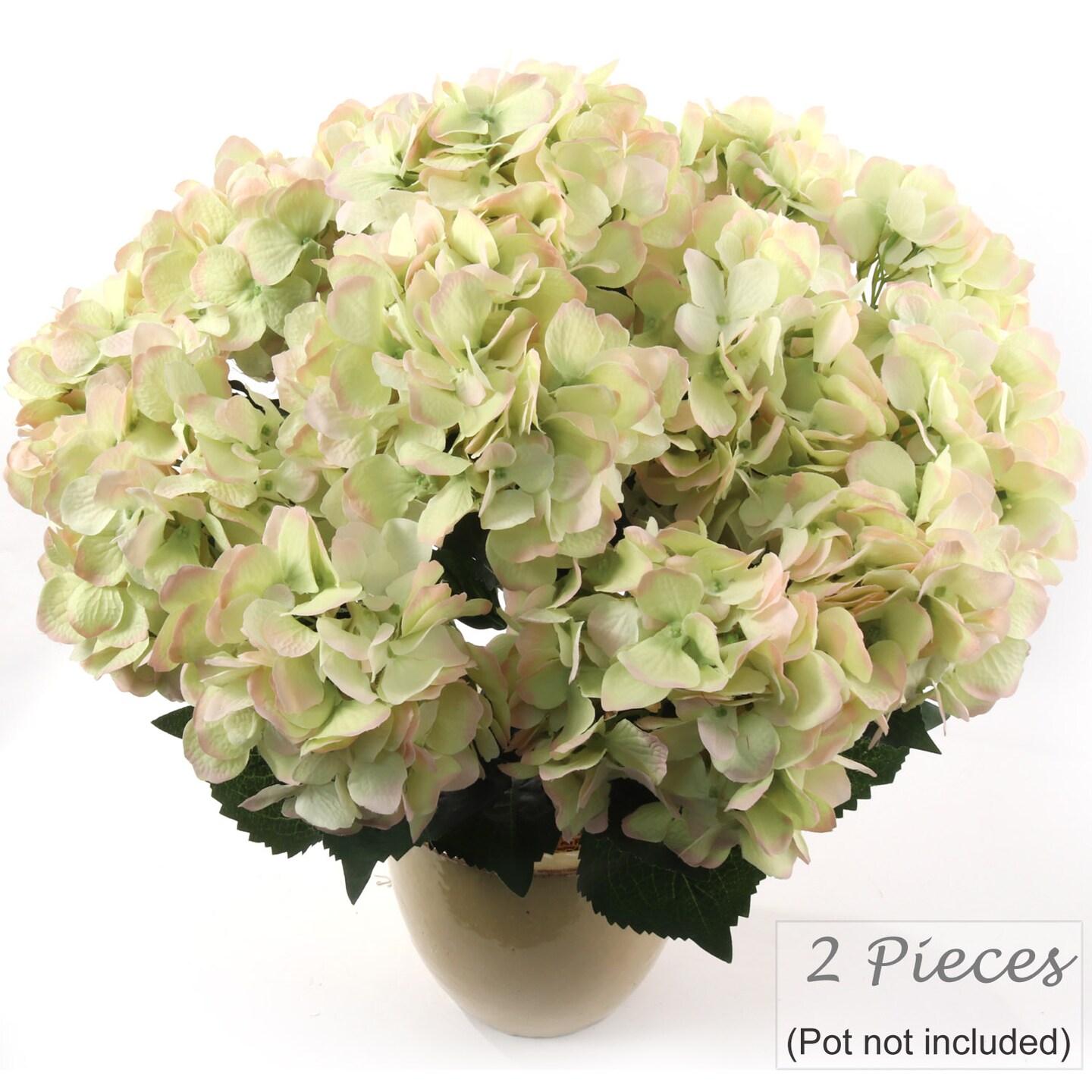 Green &#x26; Pink Hydrangea Bush, 20-Inch, 7 Silk Blooms &#x26; Foliage, UV Resistant, Floral Bush, Floral Home by Artificial Flowers