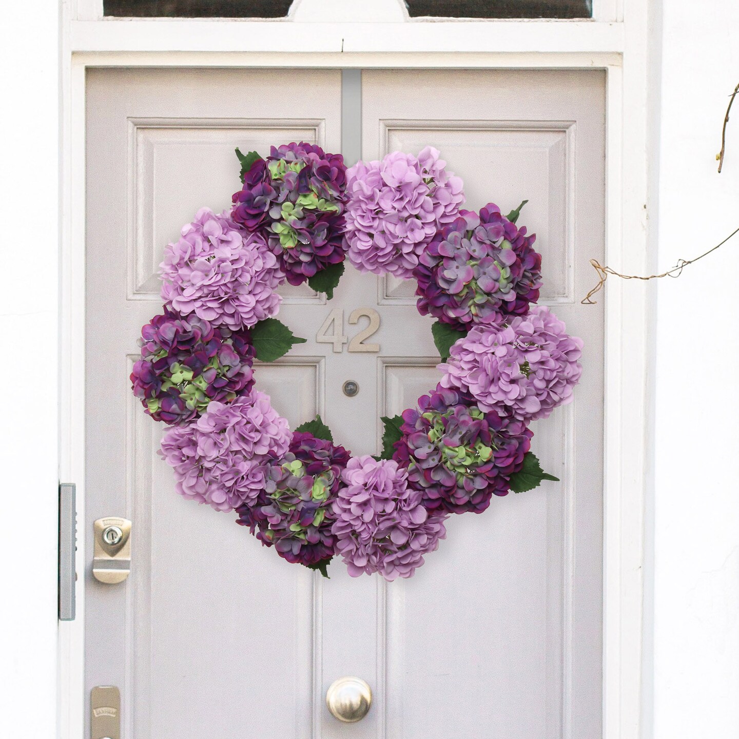 24&#x22; Mixed Purple Hydrangea Wreath with Grapevine Ring by Floral Home&#xAE;