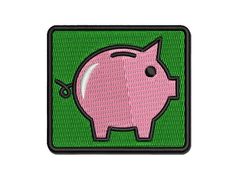 Piggy Bank Outline Multi-Color Embroidered Iron-On or Hook & Loop Patch Applique
