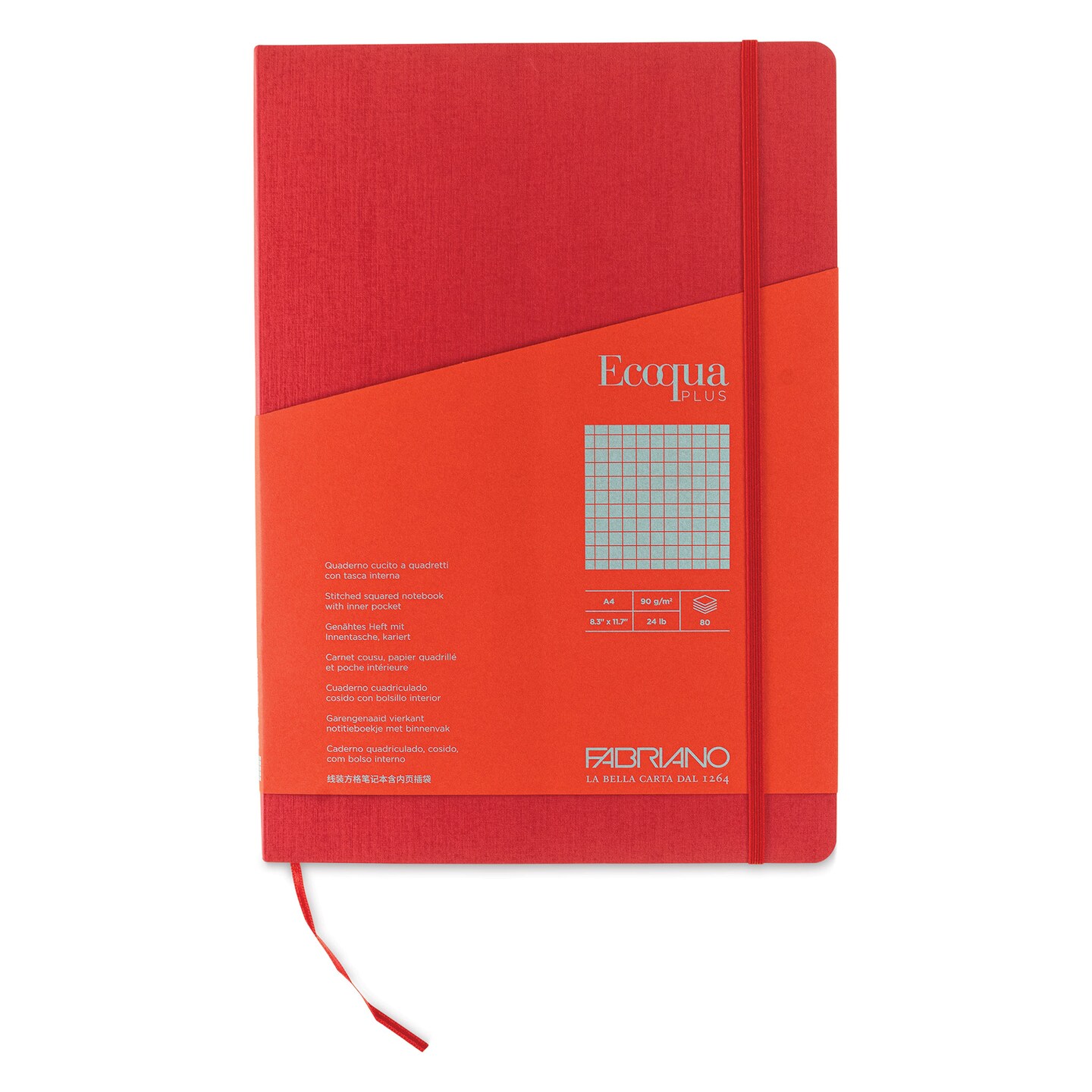 Fabriano EcoQua Plus Stitch-Bound Notebook - Red, 8-1/4&#x22; x 11-3/4&#x22;, Grid