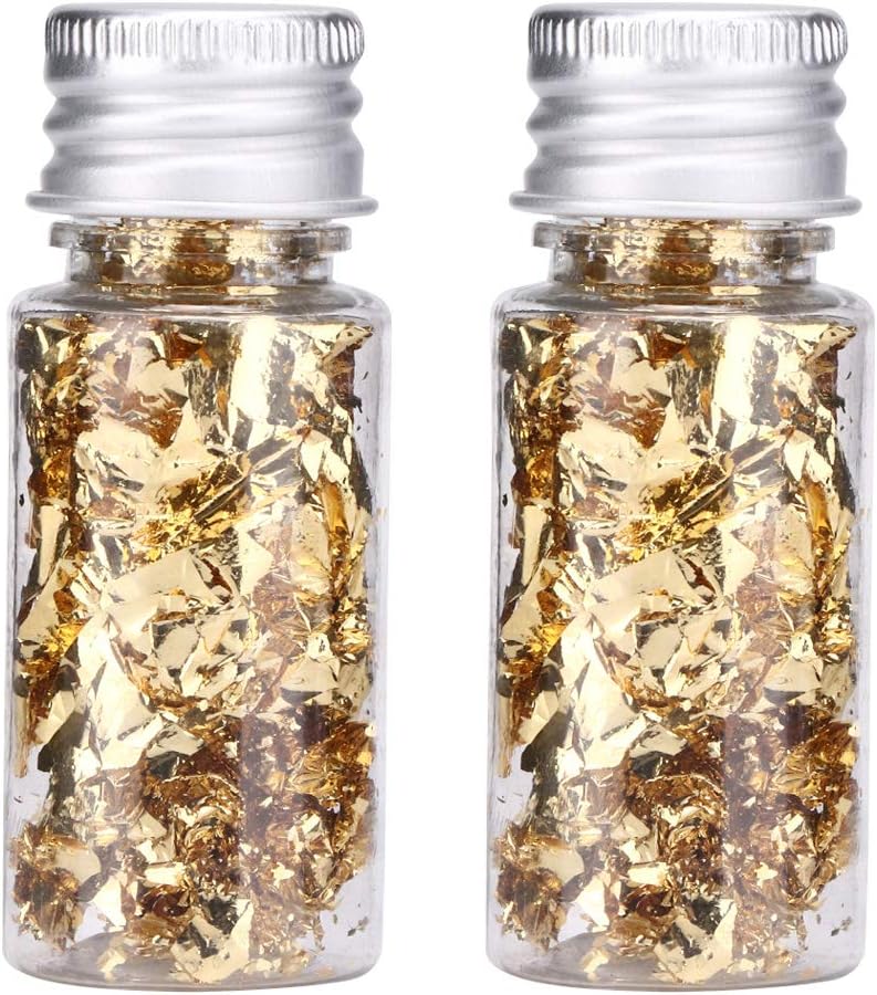 2Pcs Edible Gold Leaf, Genuine Gold Flakes for Cooking, Cakes, Makeup, Gilding, Decoration, Health & Spa