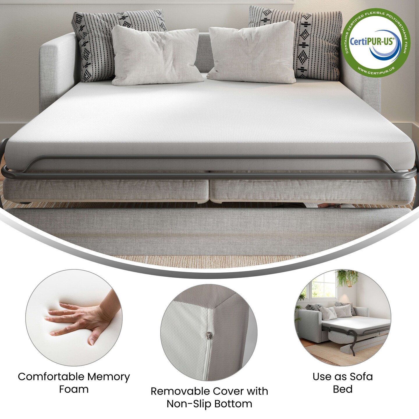 Emma and Oliver Nova Couch Bed Cooling Memory Foam Mattress in a Box