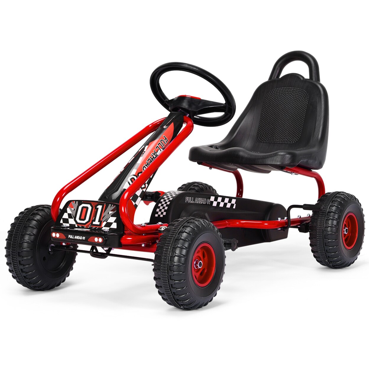 Gymax Kids Pedal Go Kart 4 Wheel Ride On Toys w/ Adjustable Seat and Handbrake Red