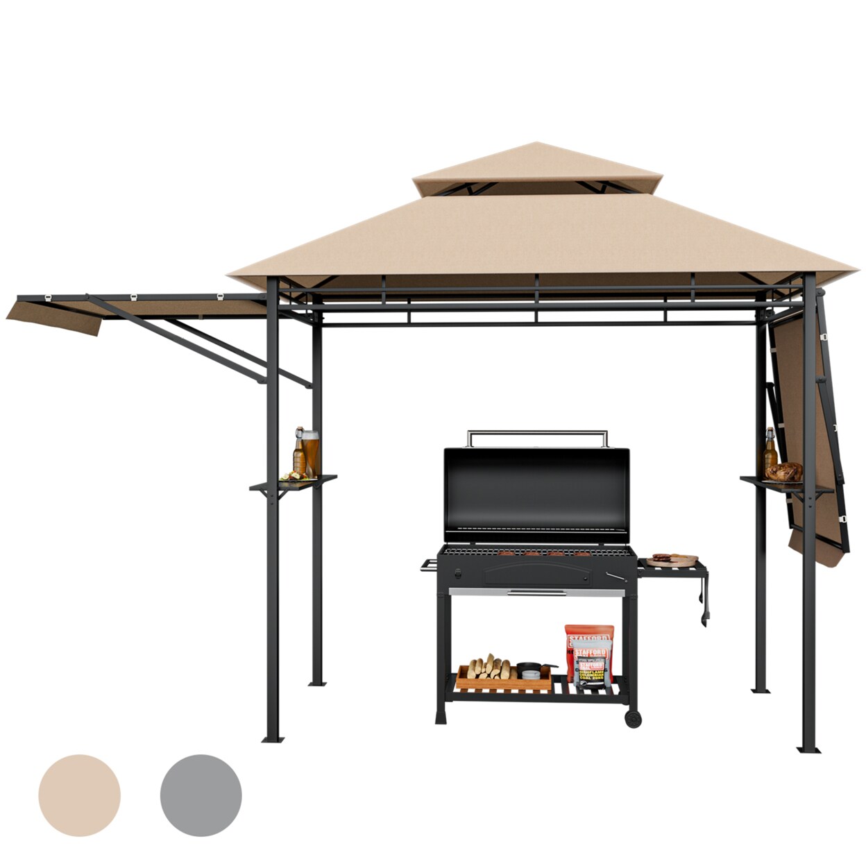 13.5 X 4 Patio Bbq Grill Gazebo Side Awnings Shelves 2-Tier Canopy Outdoor