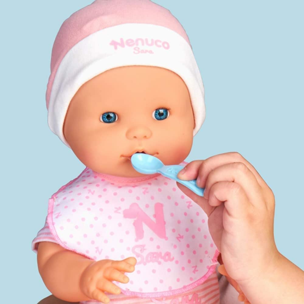 Nenuco Sara - Soft Baby Doll with 11 Real Life Functions, Bottle