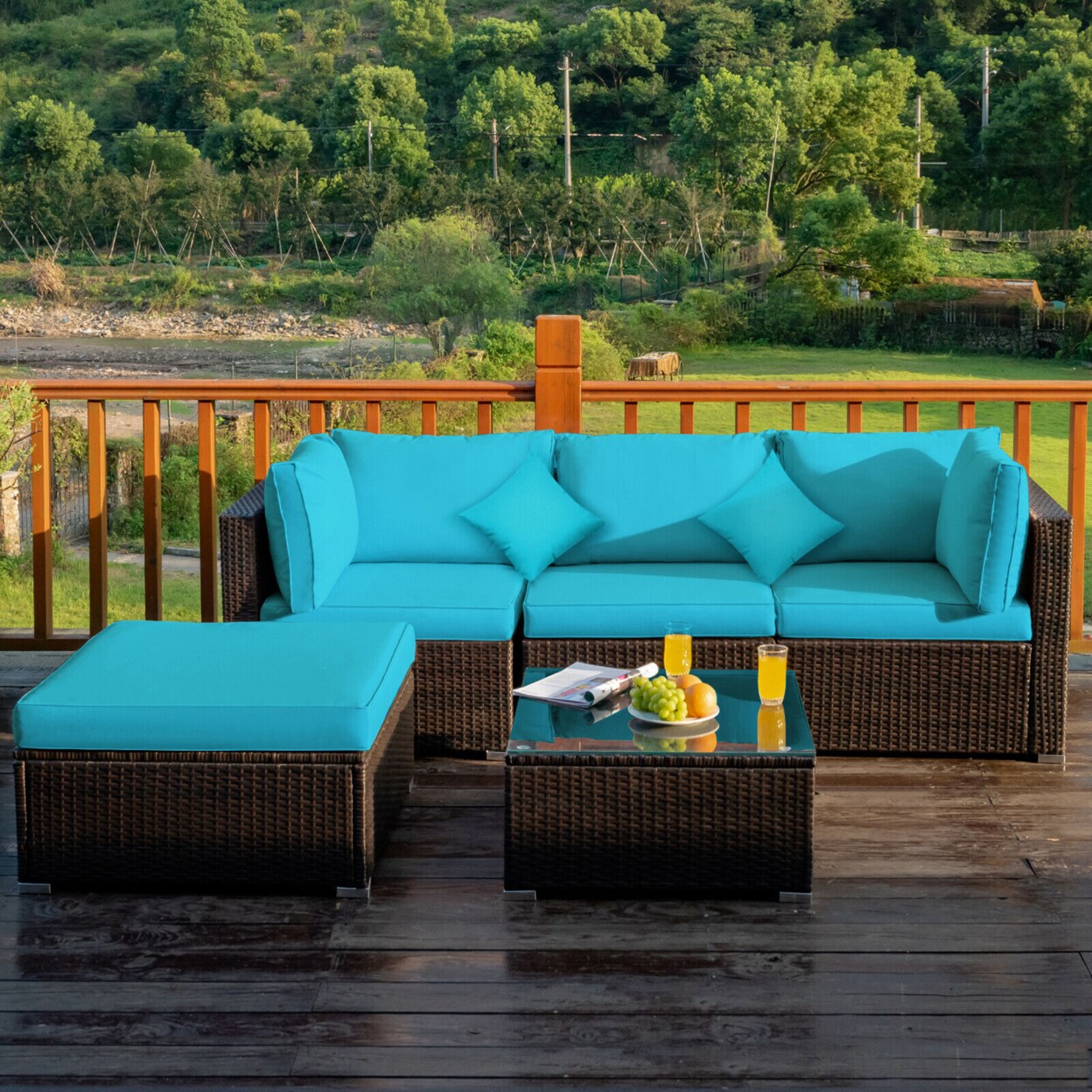 5pcs Outdoor Sectional Set Wicker Patio Sofa Set with Cushions