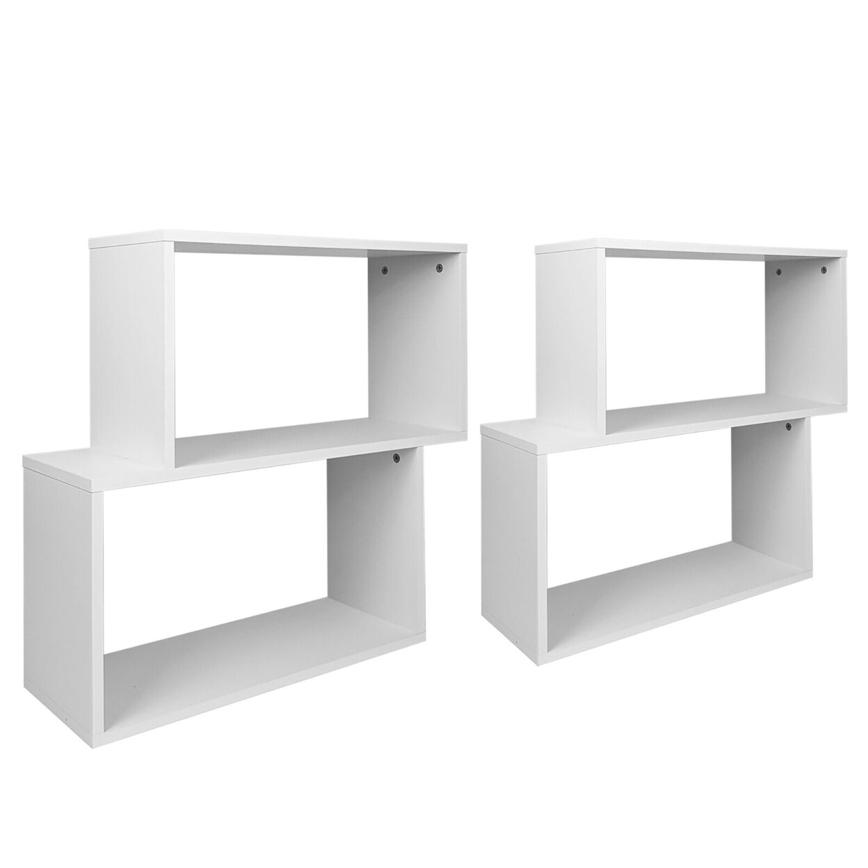 2Pcs 2-Tier Wood Bookcase Modern S Shaped Storage Display Rack For Home And