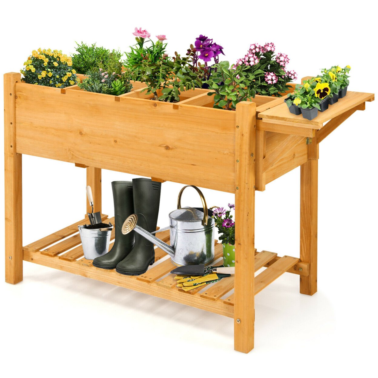 Raised Garden Bed Elevated Planter Box Kit W/8 Grids And Folding Tabletop