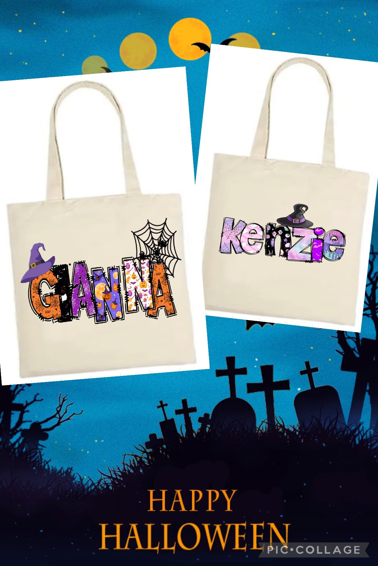 Happy Halloween Personalized Canvas Tote Bag, Trick Or Treat Bags