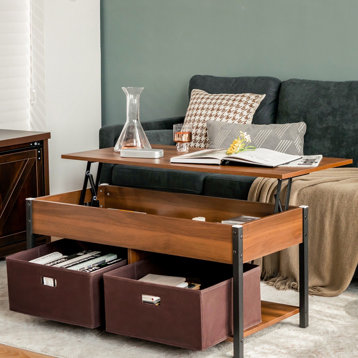 Lift Top Coffee Table Multifunctional Pop-Up Central Table With Lifting Tabletop