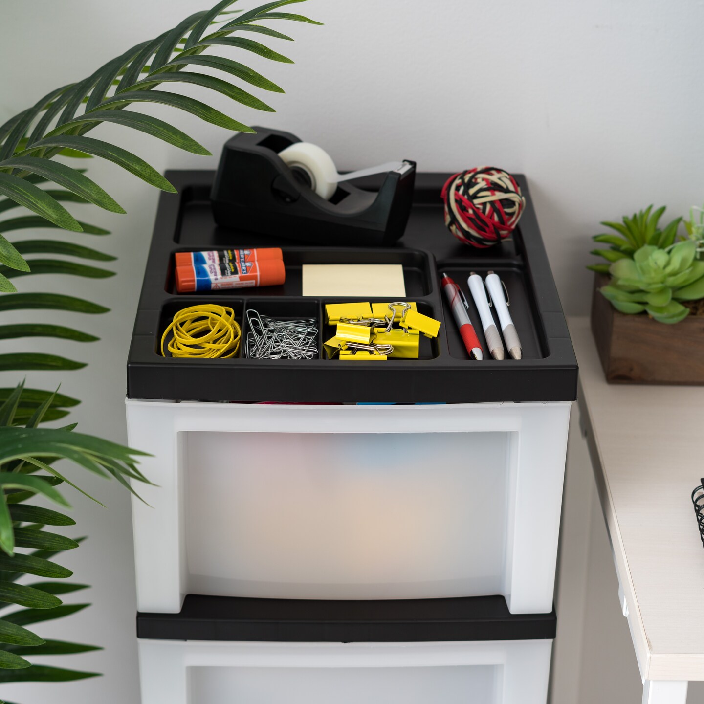 IRIS USA Medium 4-Drawer Cart with Organizer Top, Black/Pearl