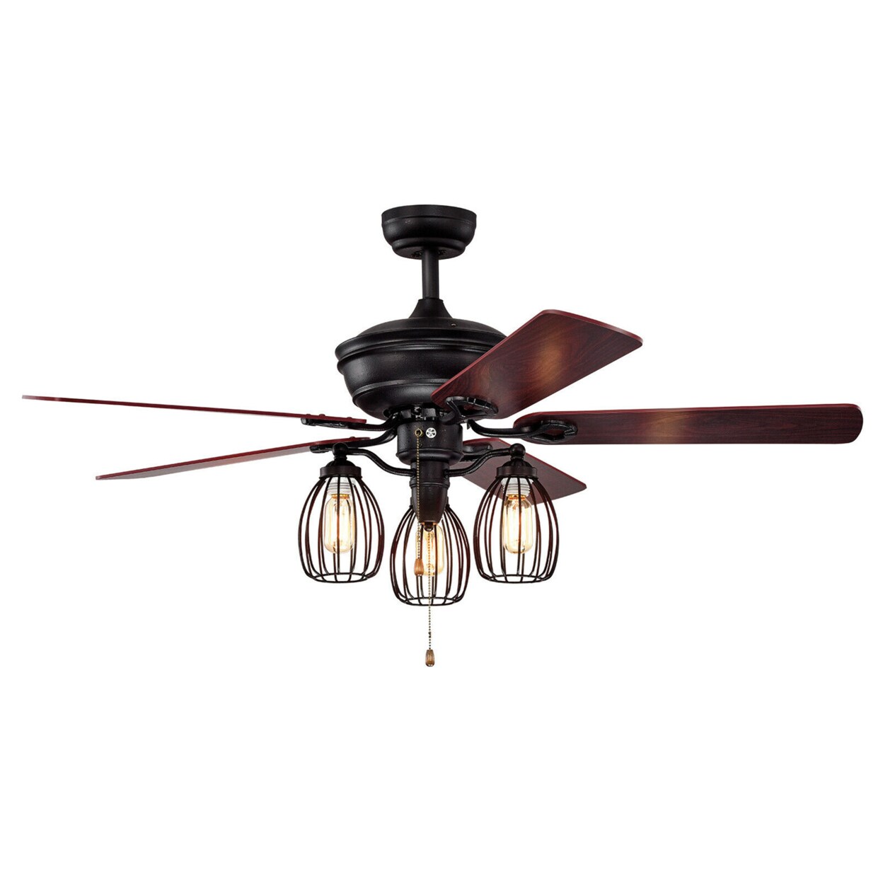 52 Ceiling Fan W/ Lights 5 Reversible Blades 3 Lights Retro Ceiling Fan