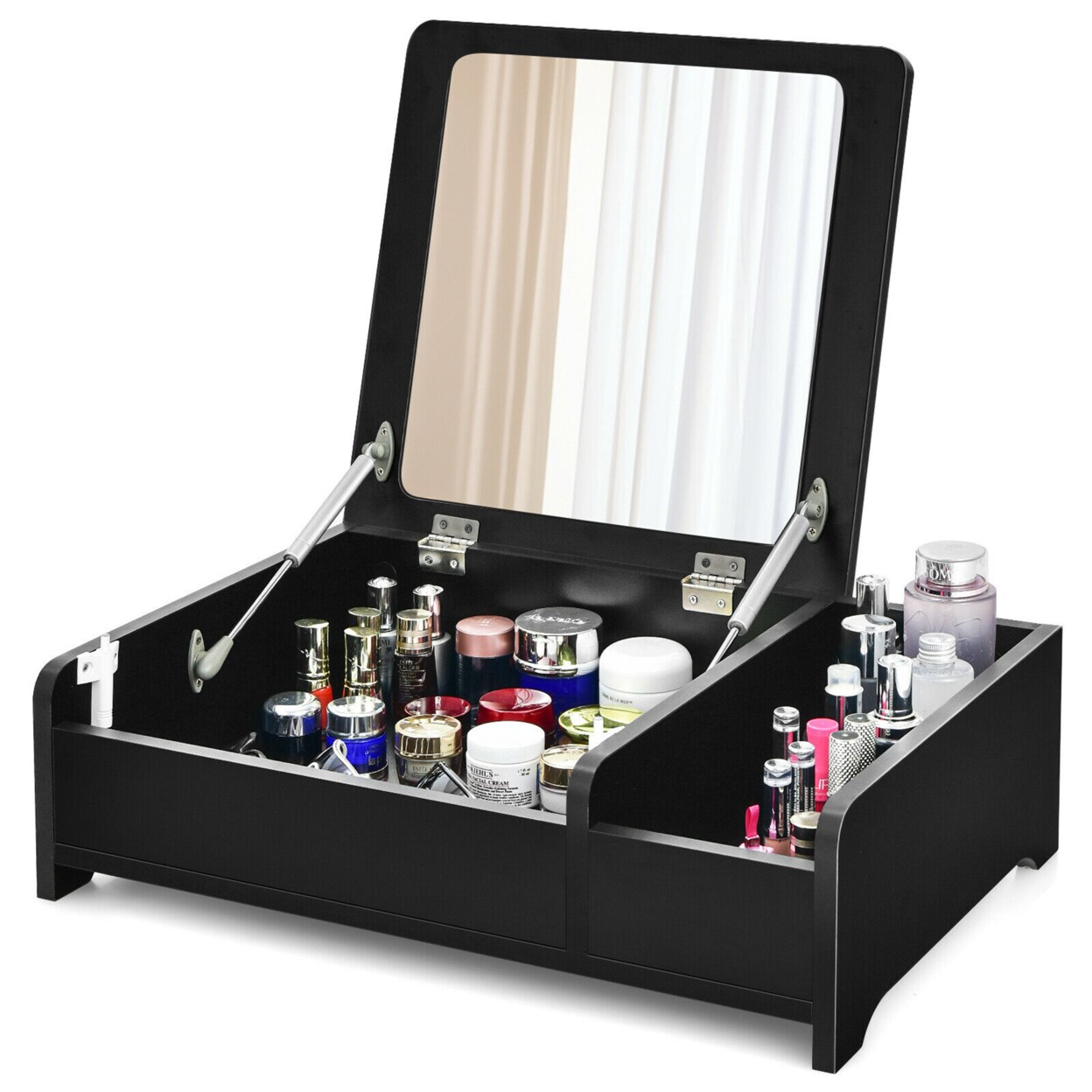 2-In-1 Vanity Dresser W/ Flip-Top Mirror Tabletop Storage Box Makeup Laptop Black