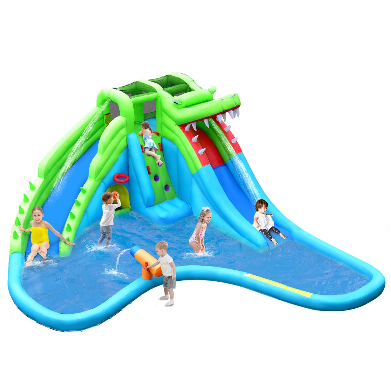 Crocodile Inflatable Water Slide Park Kids Bounce House W/ Dual Slides Without Blower