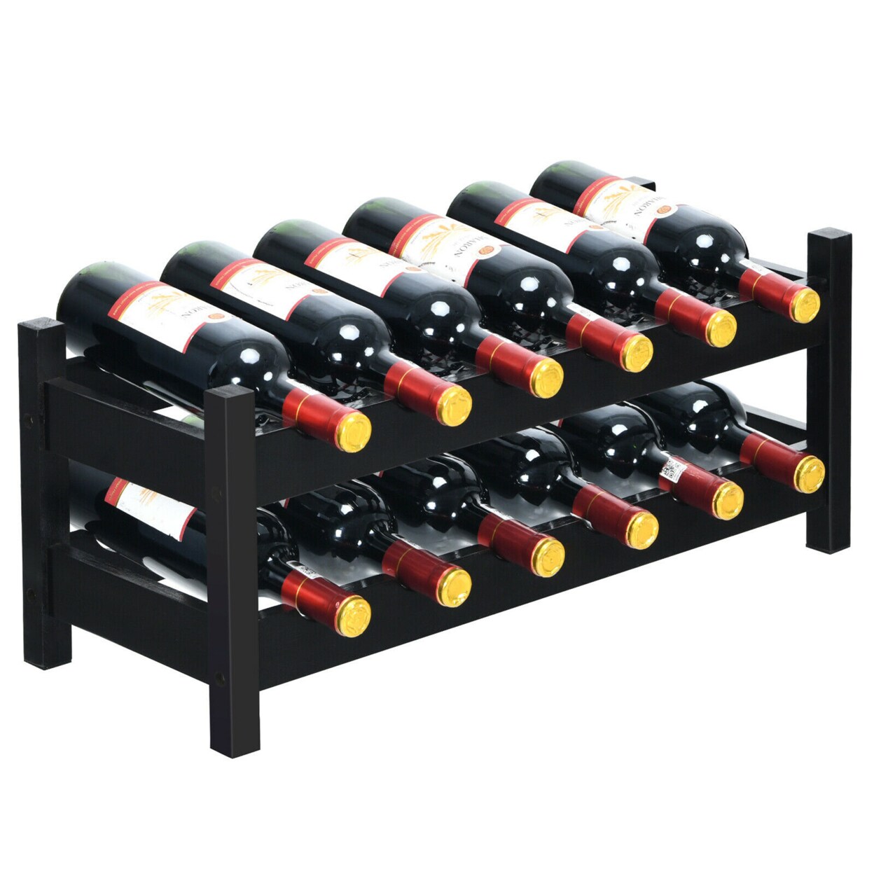Gymax 2-Tier Bamboo Wine Rack 12 Bottles Display Storage Shelf Holder Kitchen Coffee