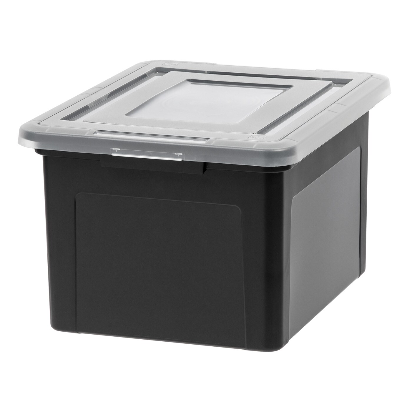 IRIS USA Letter/Legal File Tote Box, BPA-Free Plastic Storage Bin Tote Organizer with Durable and Secure Latching Lid, Stackable and Nestable, Black/Clear