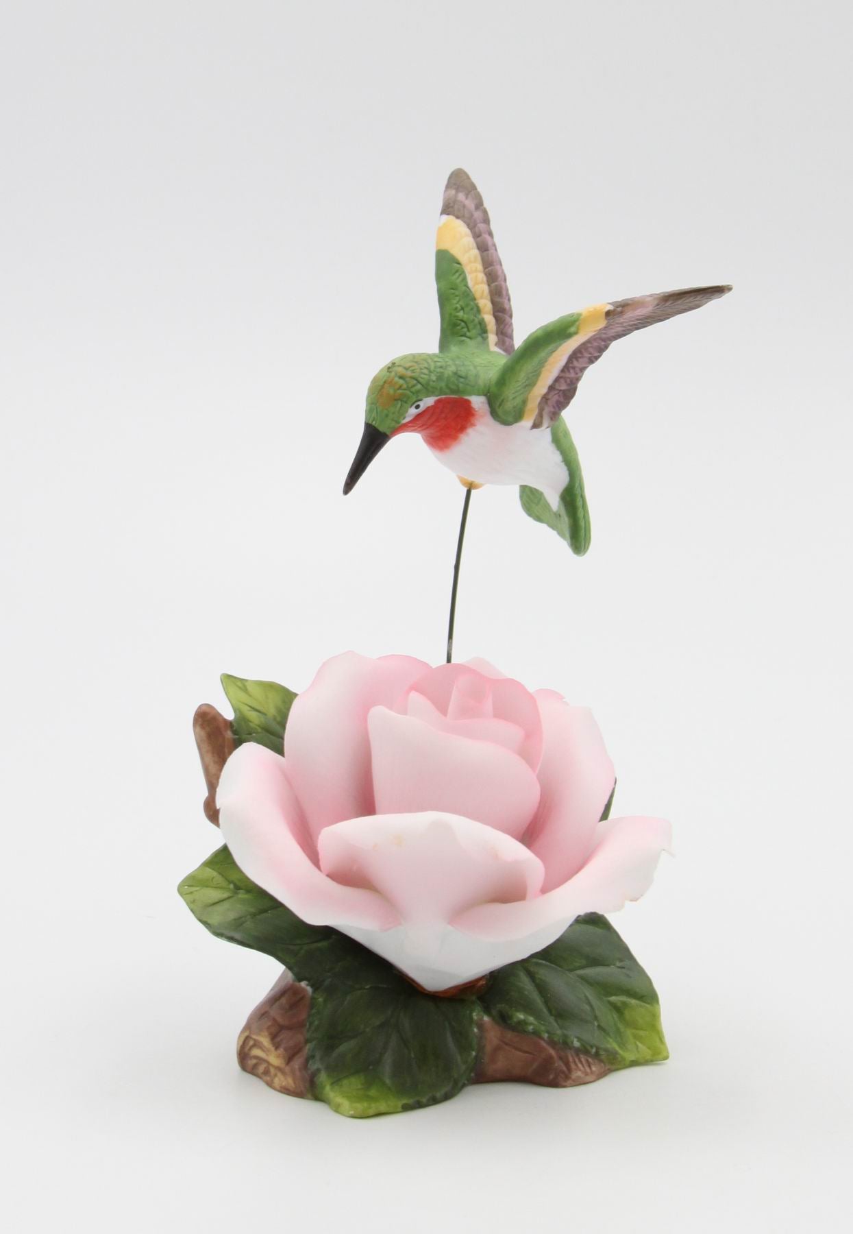 Ceramic Hummingbird with Pink Rose Flower Figurine, Home D&#xE9;cor, Gift for Her, Gift for Mom, Kitchen D&#xE9;cor, Birdwatcher Gift
