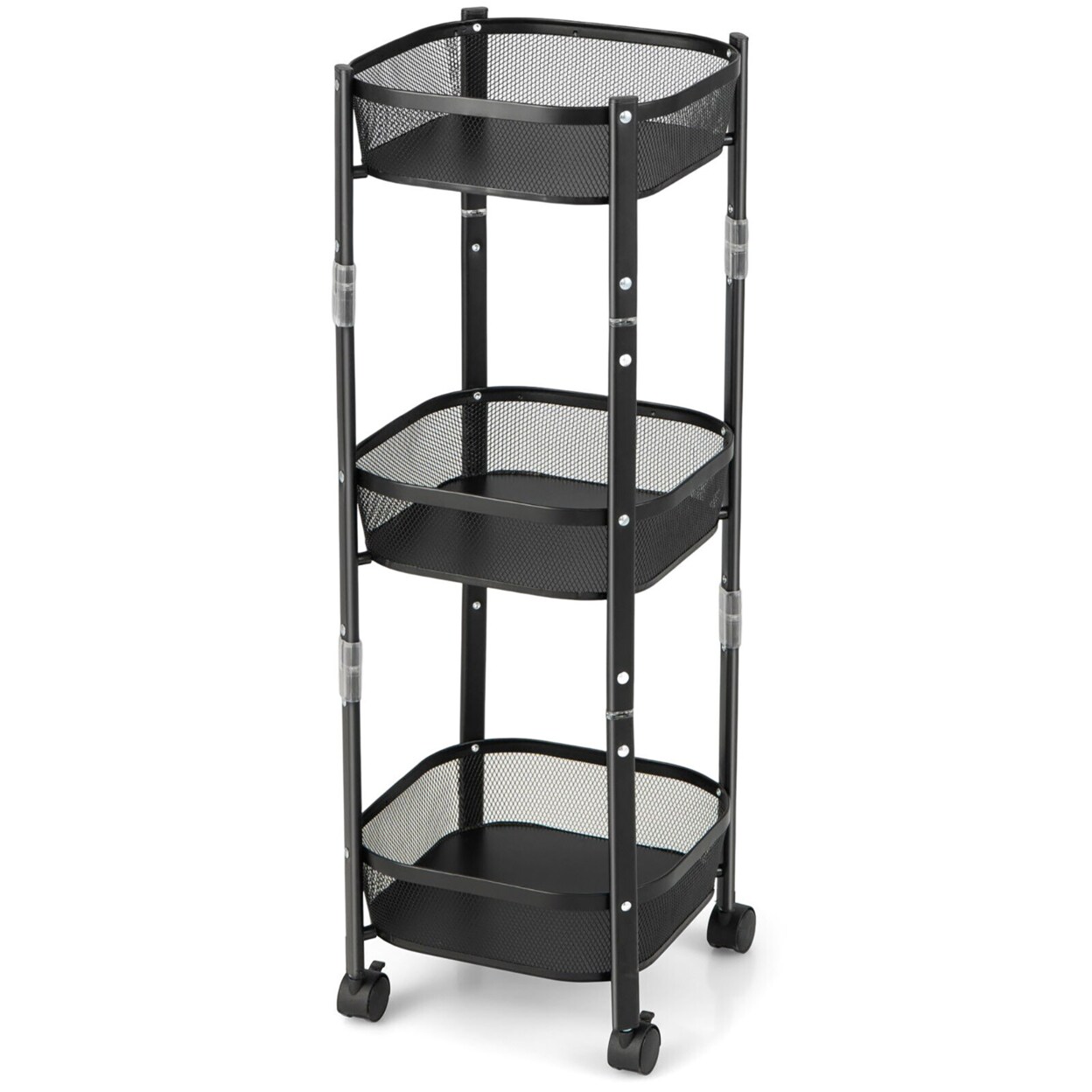 Gymax 3-Tier Rotating 1-Second folding Storage Rack Metal Rolling Utility  Cart Square