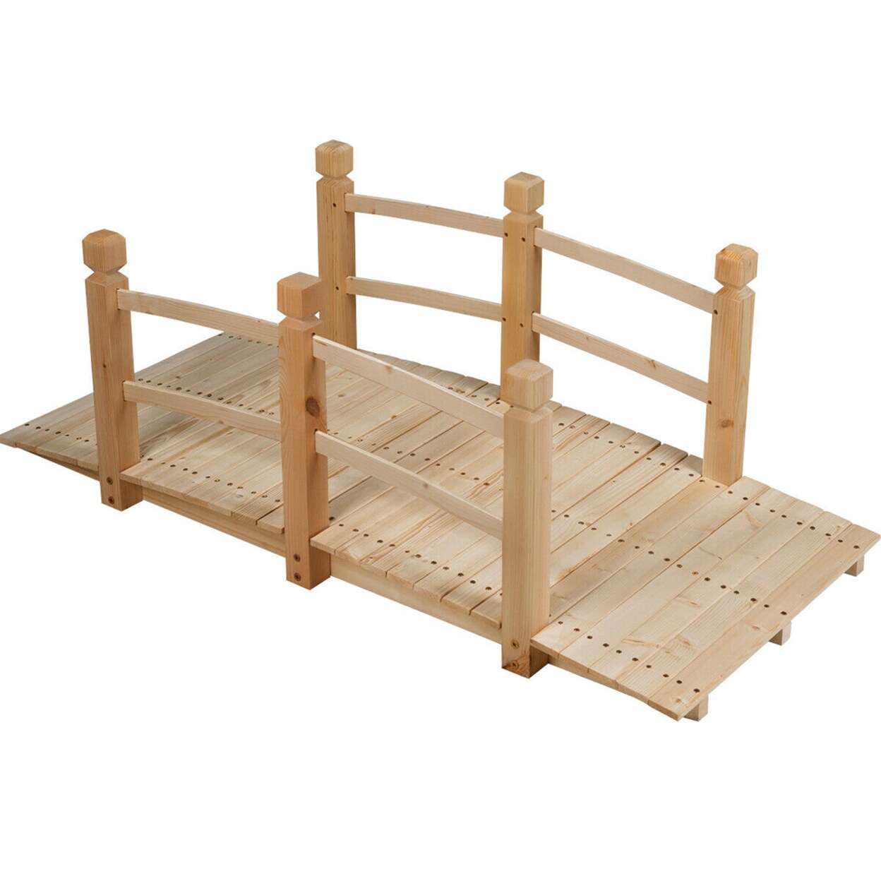 5Ft Garden Wooden Bridge Decoration Backyard Pond W/ Safety Rails Natural/Brown