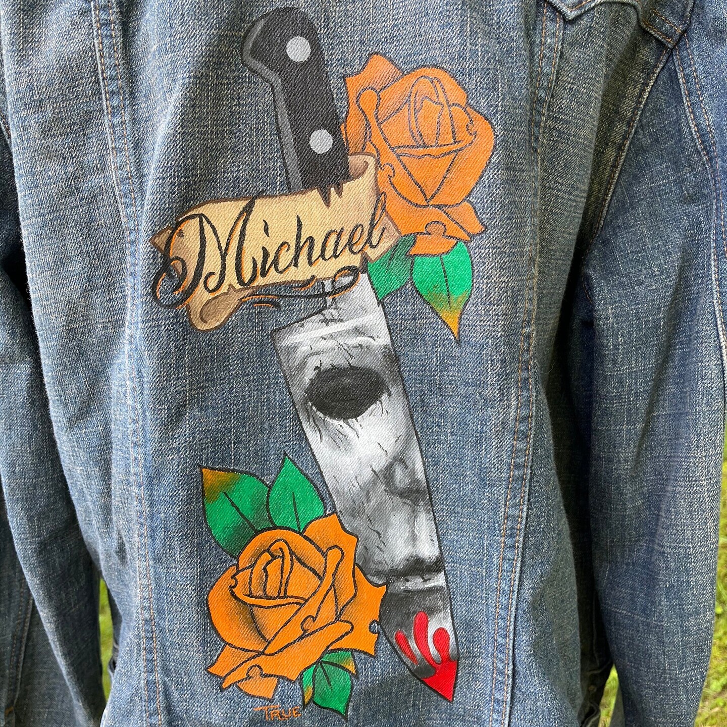 Fabrics Tattoo | Hand Painted Leather Jacket [$473] | Denim jacket with  dress, Diy leather jacket, Hand painted denim jacket