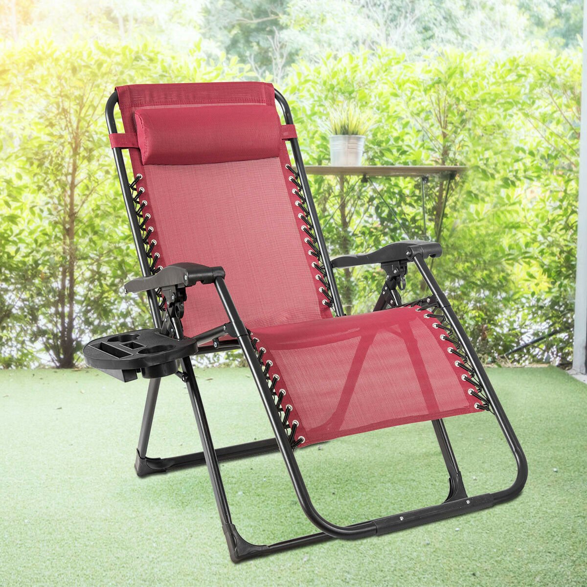 Gymax Folding Zero Gravity Lounge Chair Recliner w Cup Holder