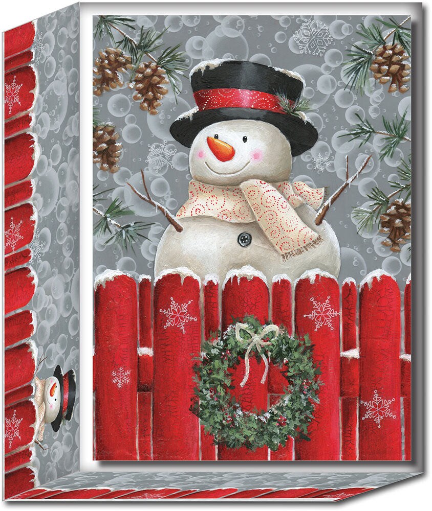 Snowman at Fence - Special Finish Boxed Christmas Cards