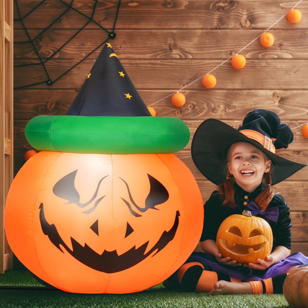 4ft Halloween pumpkin with hat retailer and led light.