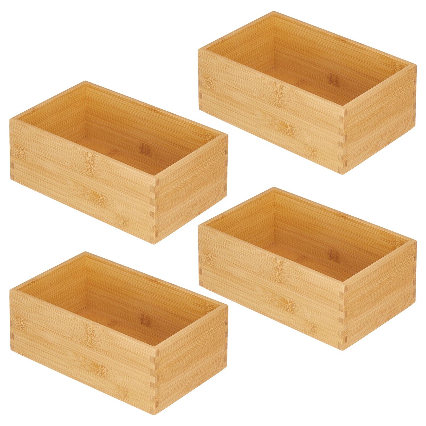 mDesign Bamboo Stackable Kitchen Drawer Organizer Tray, 4 Pack - Natural