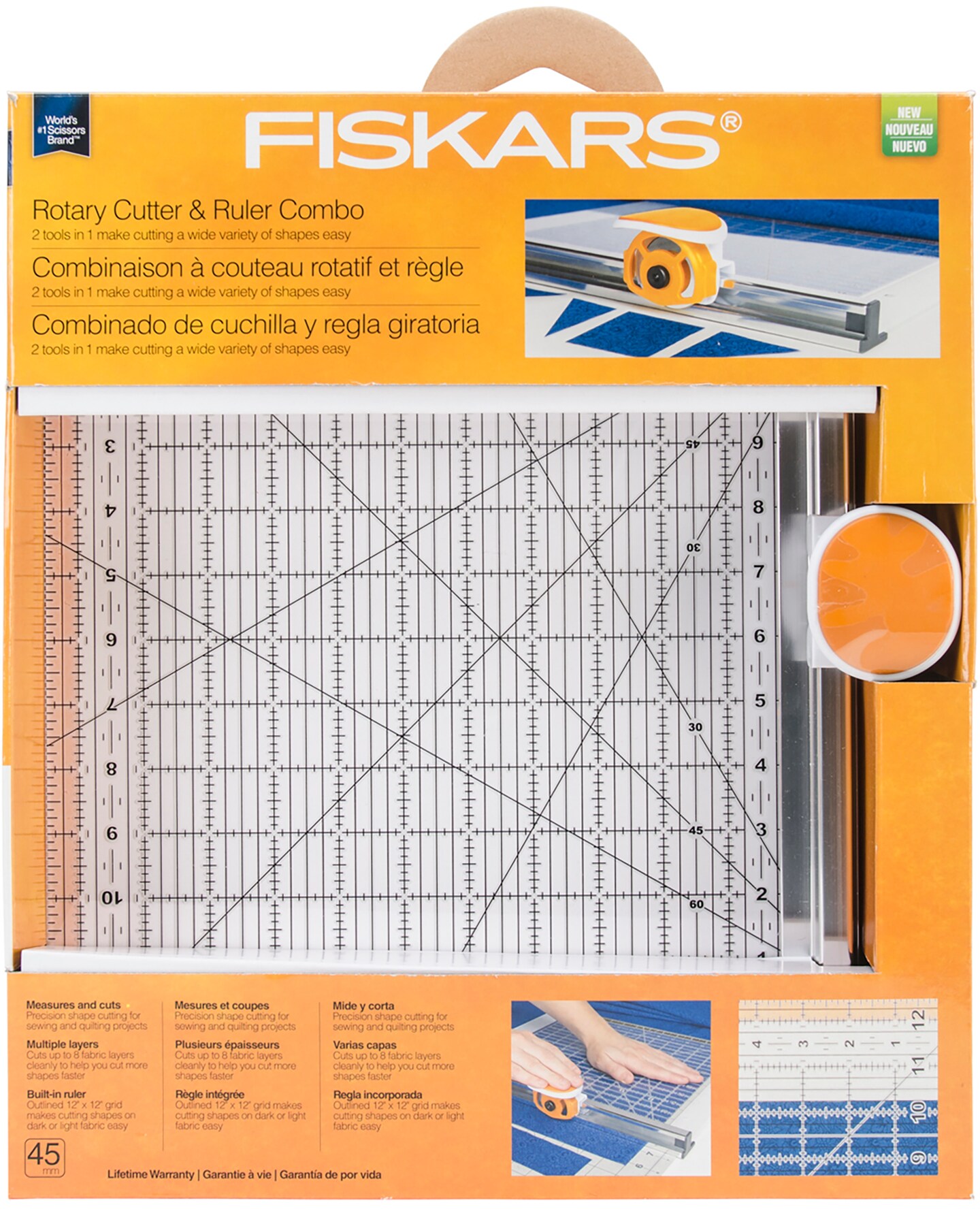 Fiskars Rotary Ruler Combo For Fabric Cutting 12&#x22;X12&#x22;-