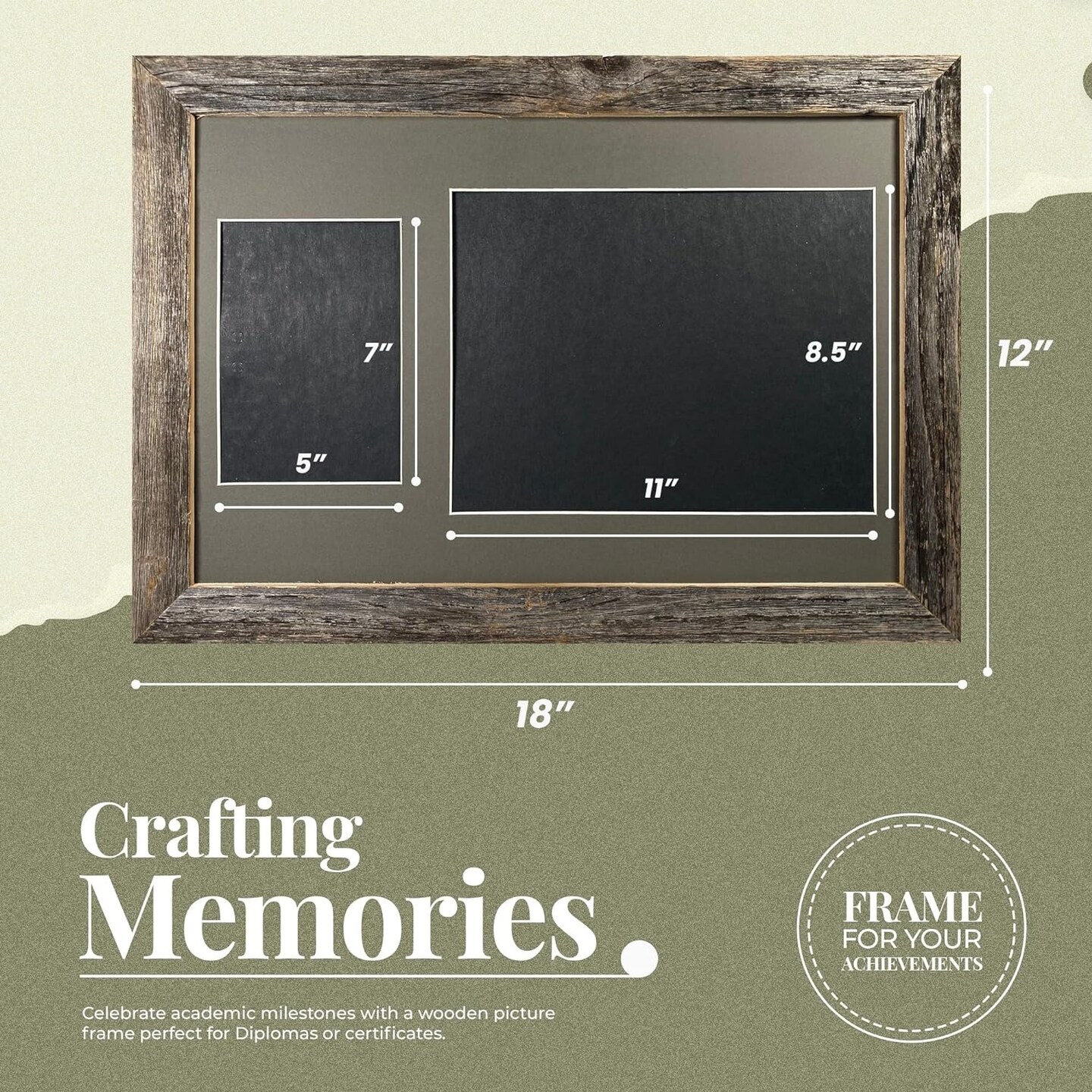 Rustic Farmhouse 12 x 18 Graduation Diploma Frame with Mat, fitted for 5 x 7 Cap &#x26; Grown Photo and 8.5 x 11 Diploma Certificate Display