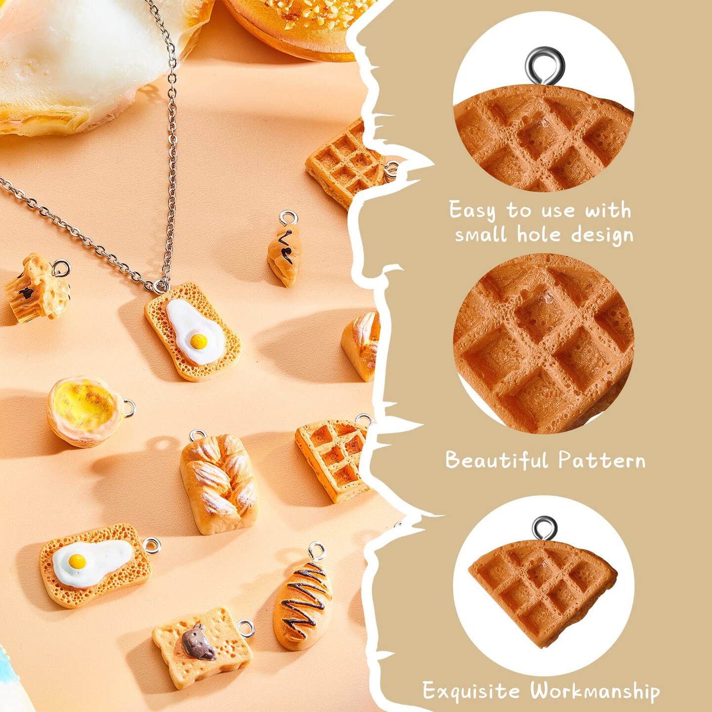 60 PCS Handmade Simulation Food Bread Toast Pendant Charms Hanging Food Charms DIY Baking Charms for Earrings Imitation Resin Charms for Jewelry Making for Children Girls DIY Craft