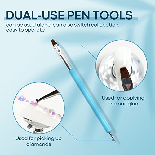 4 Pieces Set Rhinestone Glue for Nail, No Wipe Nail Gem Glue, Super Strong Adhesive Glue Gel with Nail Charms &#x26; Dual-Use Nail Brush for Nail Rhinestones/Nail Jewelry/Nail Diamonds