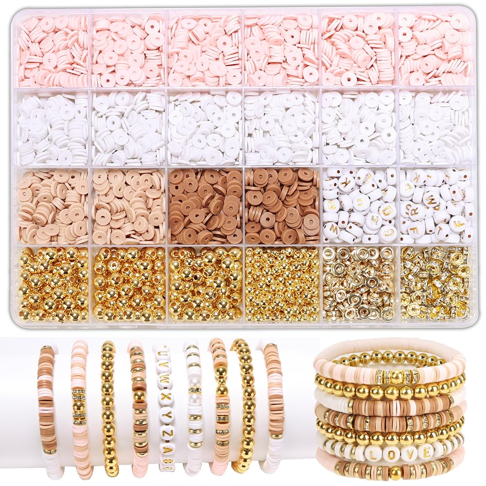 LFLIUN Bracelet Making Kit Friendship Gold Beads Clay Beads Jewelry&#x26;Bracelet Making Kit Charm Bracelet Maker Set with Letter Beaded Kit Birthday Gift (Multicolour6)