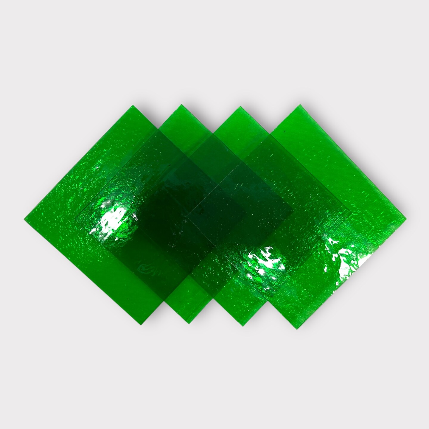 Garden Green Transparent COE 96 Fusible Glass Sheets / Mosaic Squares - 4 Pack