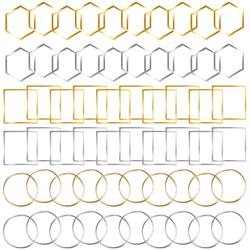 60 Pieces Earrings Beading Hoop for Jewelry Making, Earrings Findings Hoops Earring Charms Open Bezel Pendant Frame for DIY Craft,Earring Necklace,Crafts Supplies ( (Round/Square/Hexagon))