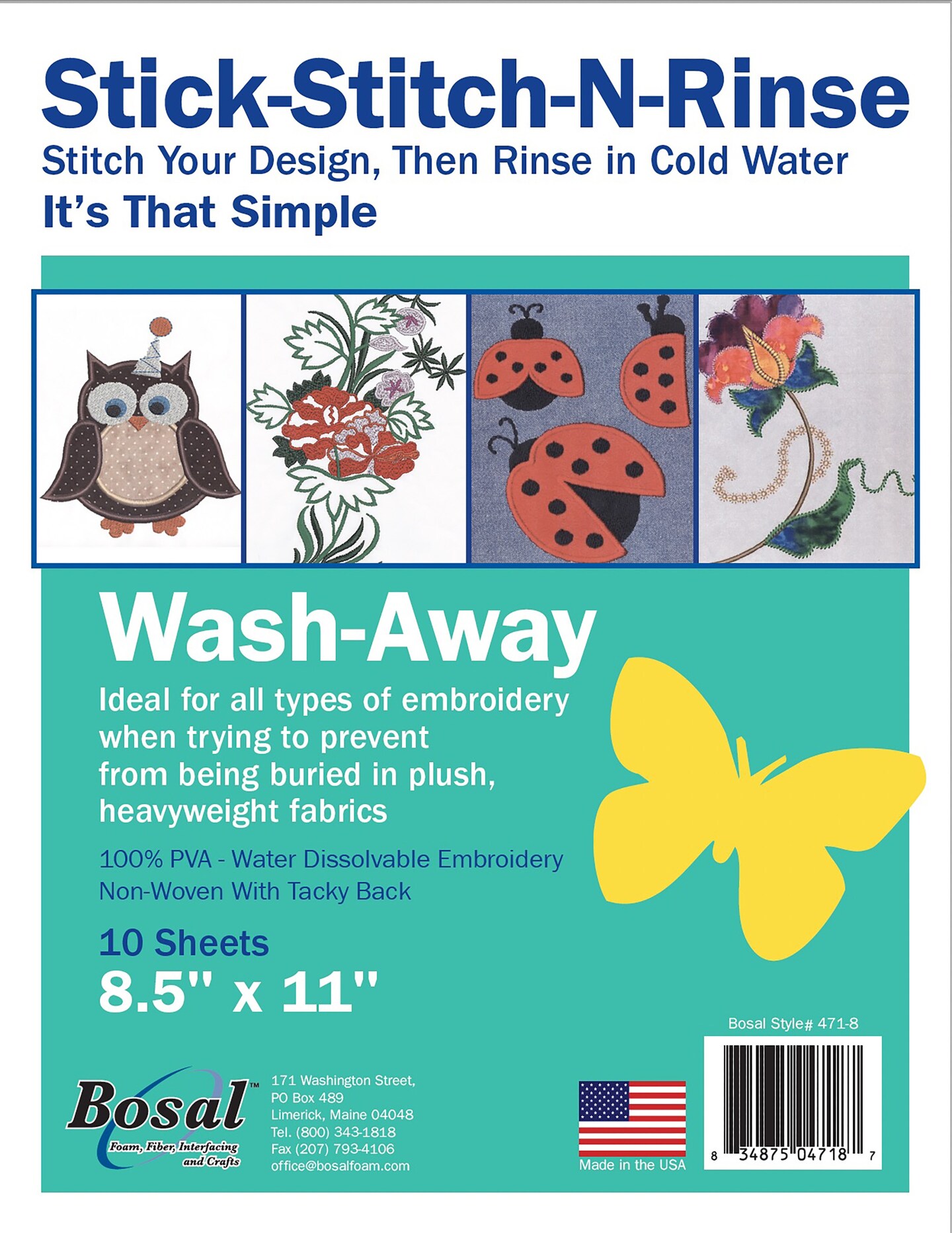 Bosal Stick-Stitch-N-Rinse Wash-Away Stabilizer 10/Pkg-8.5"X11"
