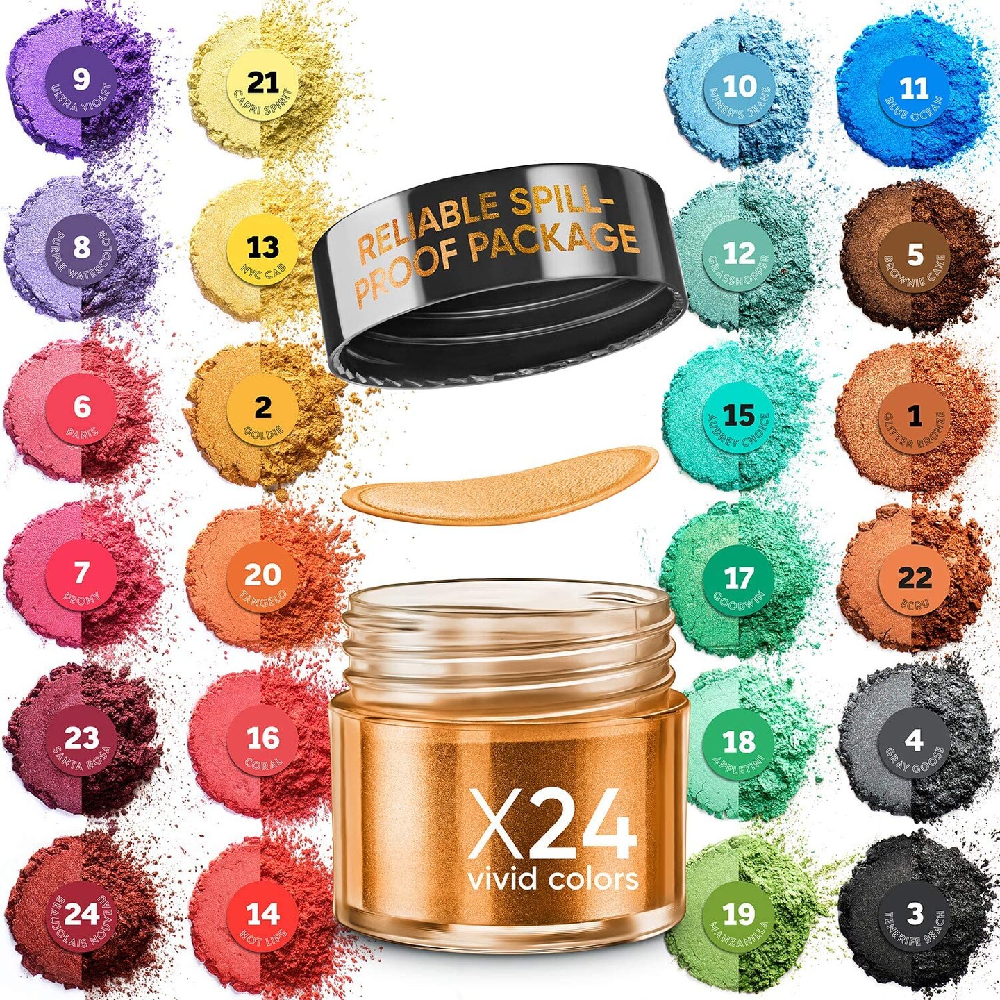 Cosmetic Grade Mica Powder 24*0.2Oz Color Set Assortment - Natural