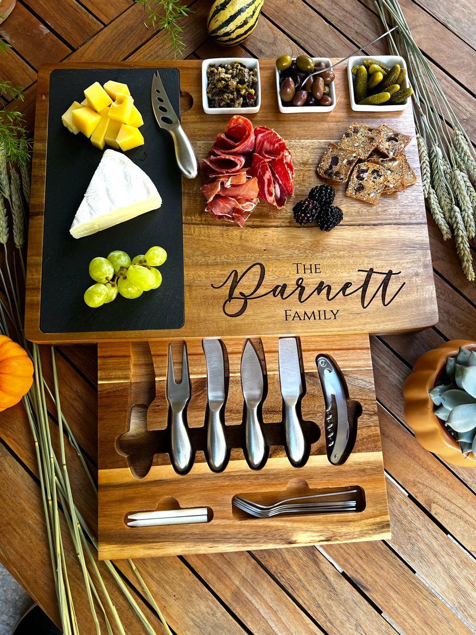 Personalized Charcuterie Board Set 19pcs Cheese Board And Knife Set Realtor Closing gift Custom Charcuterie board Christmas Wedding Gift