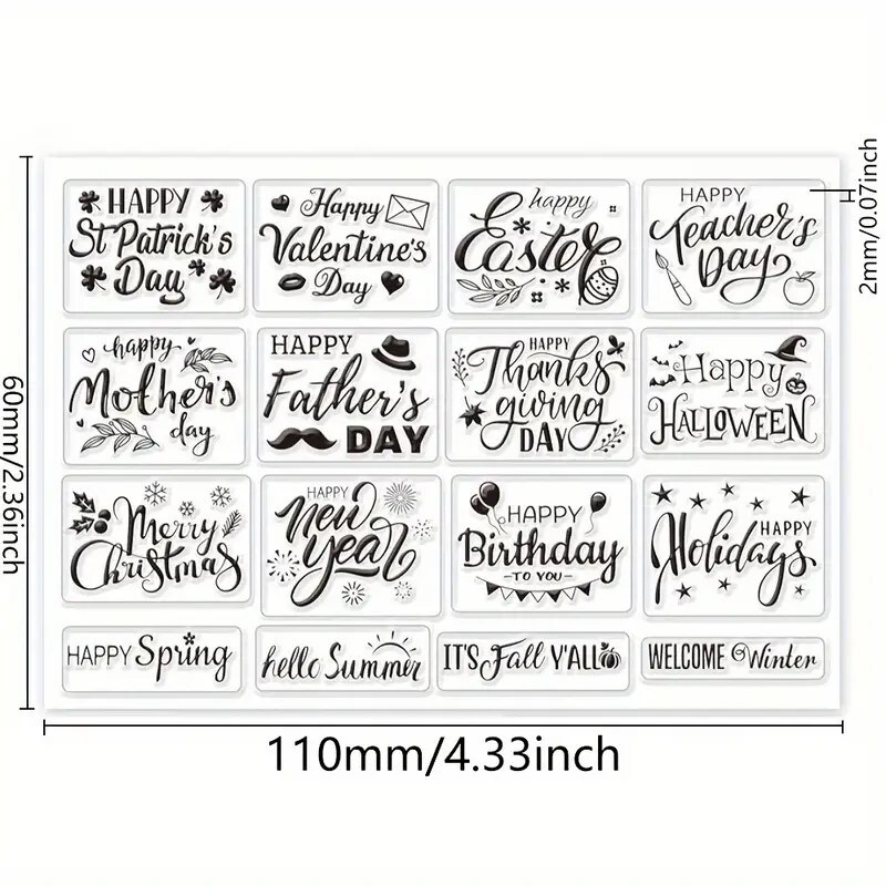 Designer Holidays And Occasions Sentiment Cling Stamps-16 Pieces